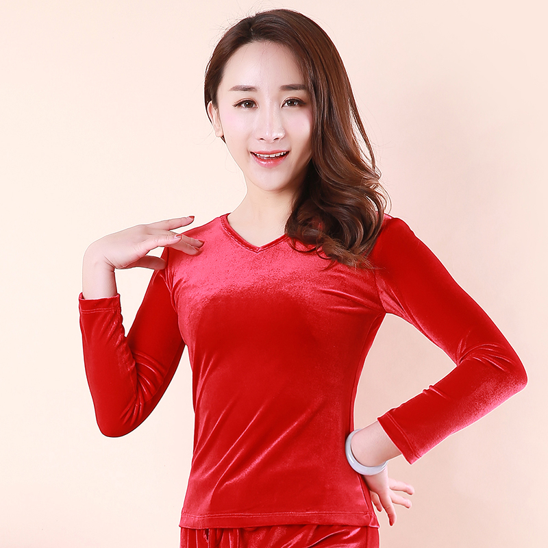 New gold velvet long-sleeved dance clothes new women's V-neck Latin dance clothes square dance practice clothes 2021 autumn