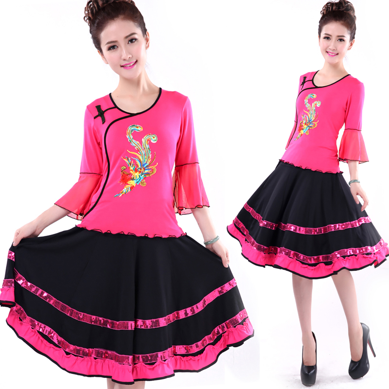 Spring and summer dance suit Square dance costume suit new phoenix top sequin dance skirt female dance