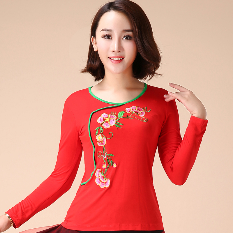 Square dance Costume Women Adults Dancing Clothes New Spring Summer Modale Embroidered Long Sleeve Practice Performance Blouse