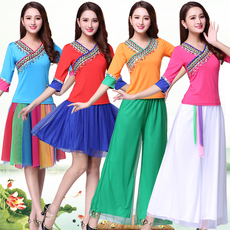 Spring and summer New Square Dance Costume Woman V-collar Lace-Braided Paint Pending Latin Dance Dance Show Exercise Clothes