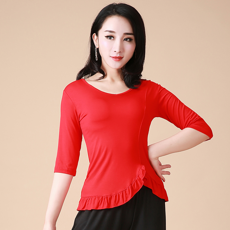New ruffle dance dress Modell V-neck female Latin dance top modern dance dance practice practice suit