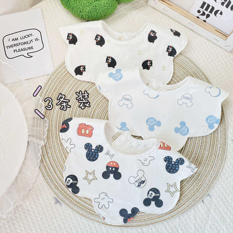ins baby waterproof anti-tween milk bib pure cotton baby saliva towel 360-degree round bib petal cartoon round neck
