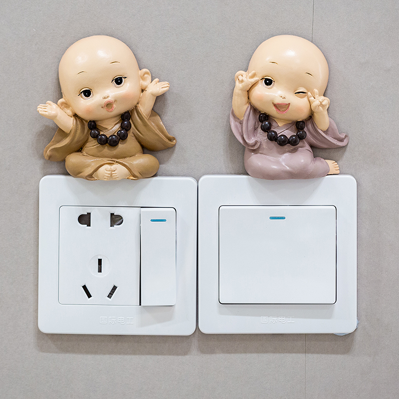 Switch stickers simple modern three-dimensional cute cartoon monk creative resin wall lamp socket protective cover decorative stickers