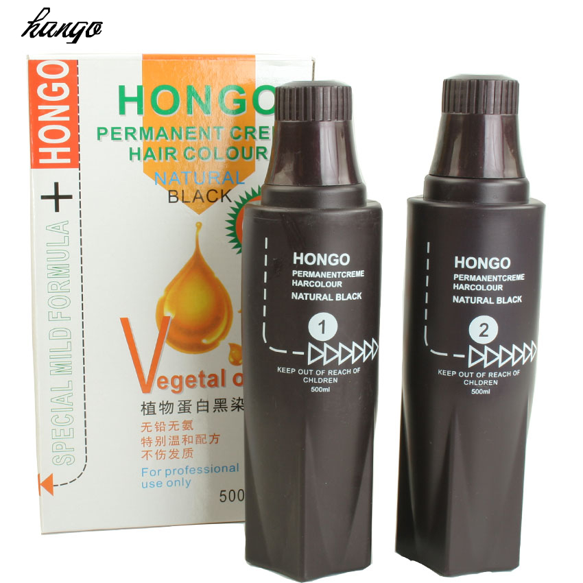 正品hango植物蛋白黑染发膏染发霜焗油膏染发剂黑色自然黑500ml*2