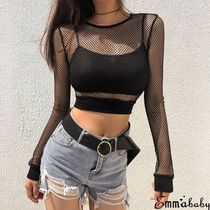 Sexy Black Hollow Out Mesh Female Skinny Crop Top New Fashion