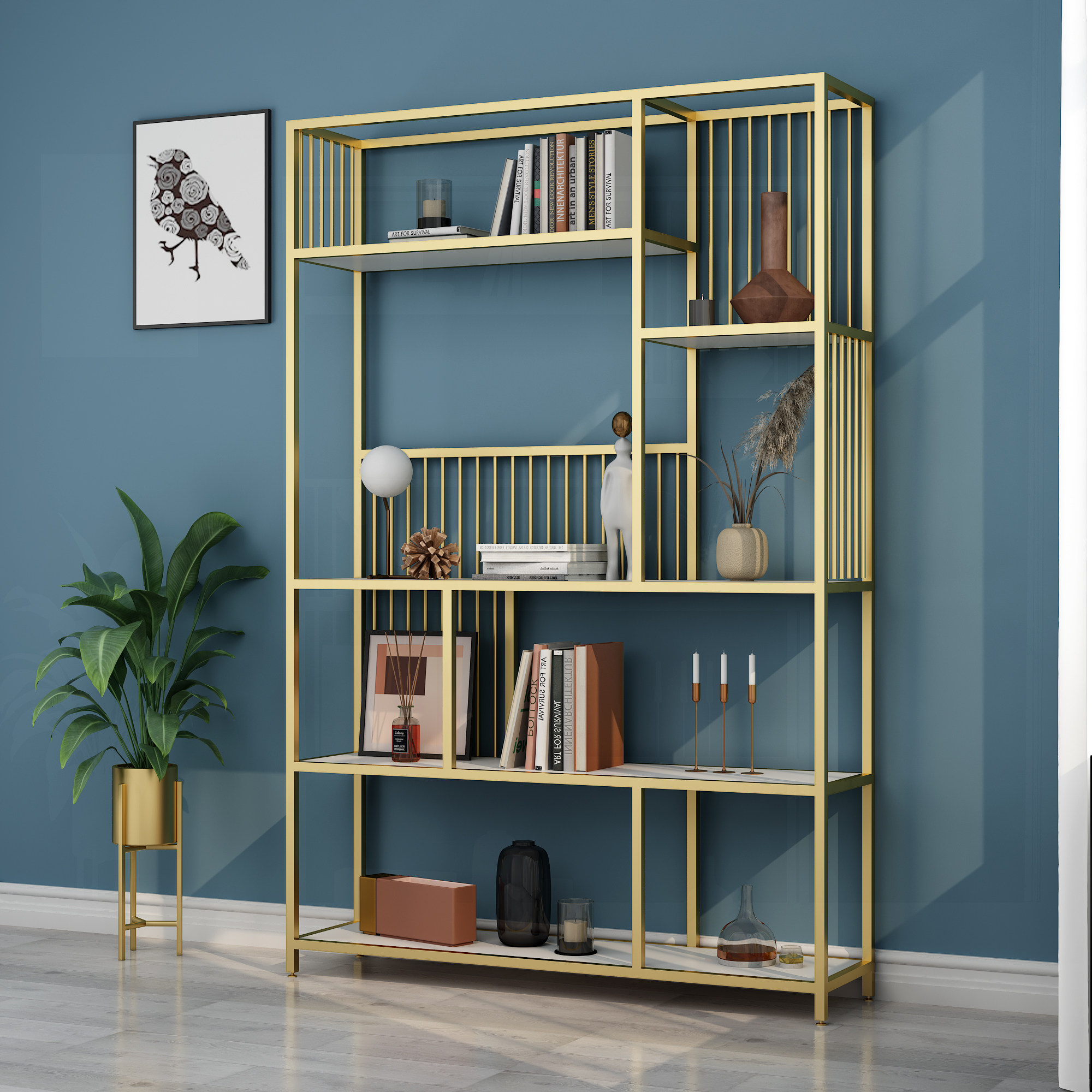 Simple bookshelf rack multi-layer rack home living room office porch screen partition wrought iron ornament rack