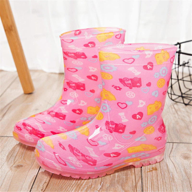 Autumn children's rain boots boys and girls non-slip cartoon big children plus velvet cotton rain boots water shoes children's students children's rubber shoes