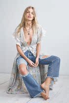 American Free People single-breasted super-long V-neck dress with cut-out print waist dress