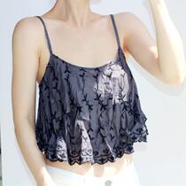 (Special spot) free people sweet ruffle embroidery short sling solid color loose