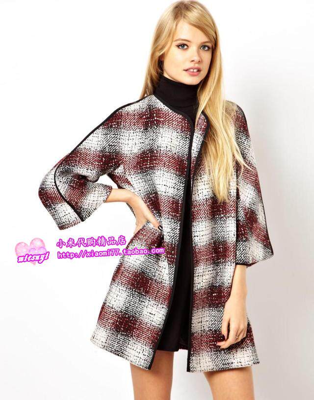 (Special spot)ASOS plaid wool blended wool coat women's spring and autumn coat medium and long temperament