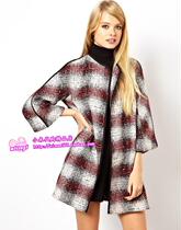(Special spot) ASOS plaid wool blend woolen coat female spring and autumn coat long temperament