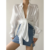 ACUP sunscreen shirt female 2021 summer European and American advanced sense design sense niche streamer cross strap shirt top