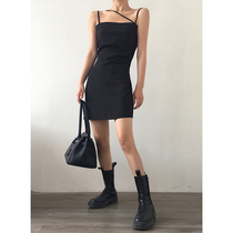 ACUP sexy suspenders dress 2021 summer new European and American style ins niche babes hot girl short black skirt Net Red