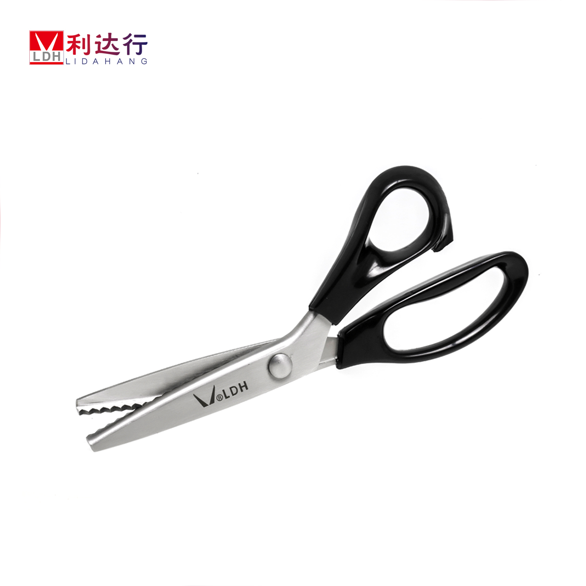 Lida line flower tooth scissors large middle triangle pattern scissors arc cut seam cut shape plastic handle stainless steel dog tooth scissors