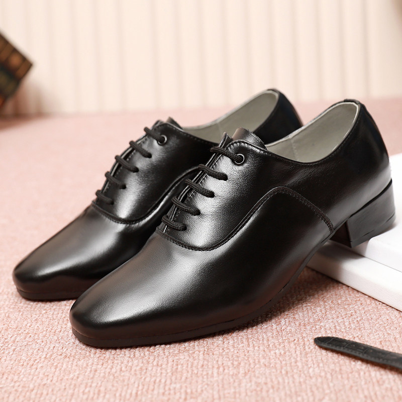 Head Layer Soft Cow Leather Dancing Shoes Latin Men Professional Morden Ballroom Rubber Abrasion Resistant Straight Bottom Dance Shoes