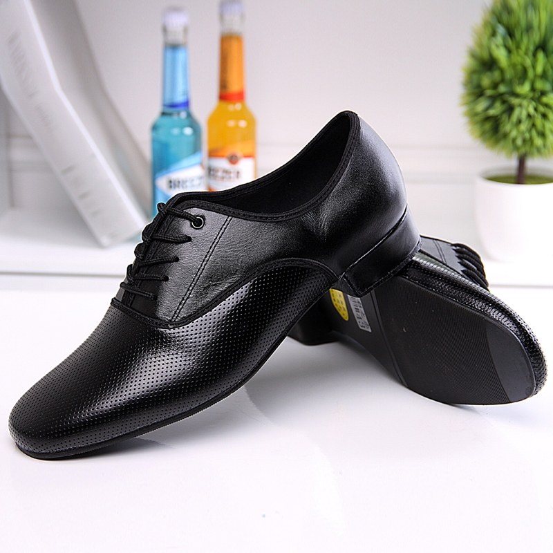 Summer perforated top layer cowhide comfortable dancing shoes men's wear-resistant polyurethane sole modern waltz tango dancing shoes