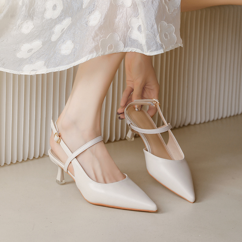 French-Style Stunning White High-Heeled Shoes for Women, Stiletto Heel, Pointed Toe, 2026 Spring/Summer New Style, Single Strap, Closed-Toe Sandals