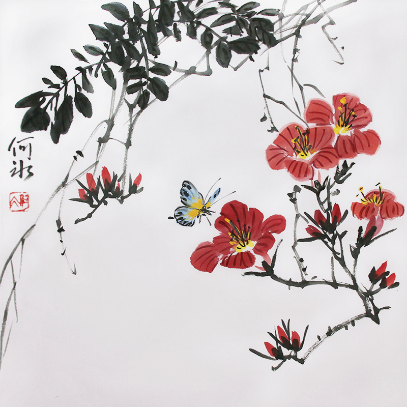 推荐小写意花鸟画家手绘国画凌霄花书画作品原稿真迹斗方字画装饰