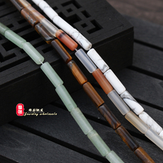 DIY аксессуары 13*4mm天然绿东陵管珠 白松石虎眼石海洋玛瑙圆筒珠 管珠配件材料