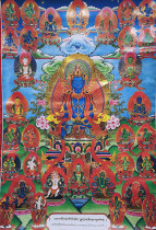 Yongzhongben teaches thangka pharmacist Buddha Mingla bronzing printing brocade mounting this teaching thangka ZZD112