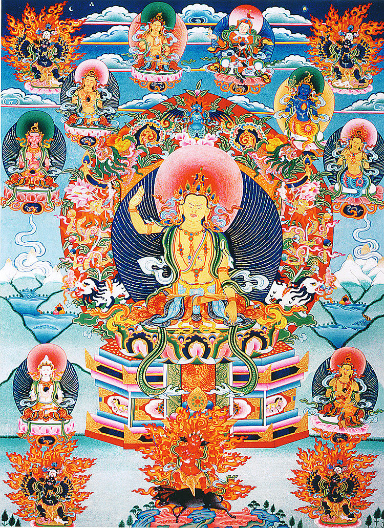 Yongzhong Benben teaches Don Katzun the Buddha's South Bajiwa high-definition printed fabric brocade and framed teaching