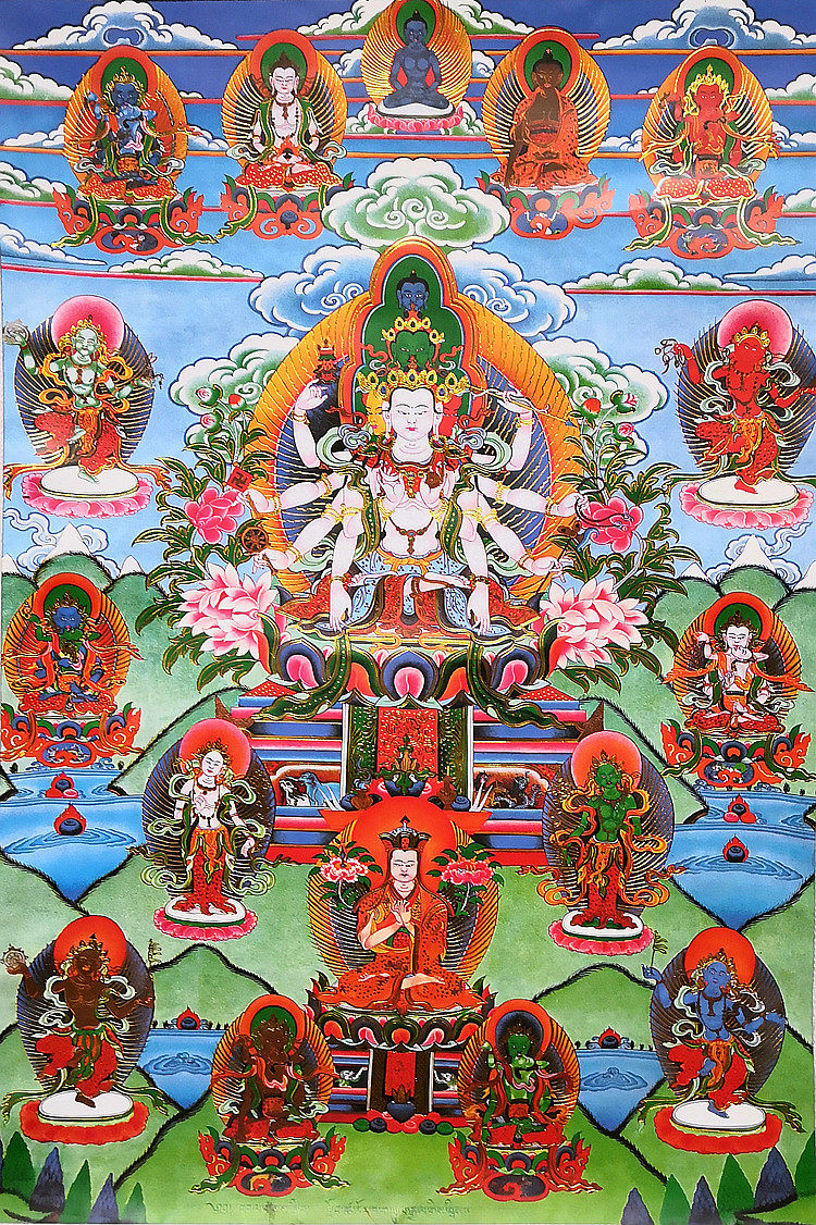 Ancient Xiangxiong style Yong Zhongben to teach Donka five faces Pian bronzed gold printed brocade framed ZZD104