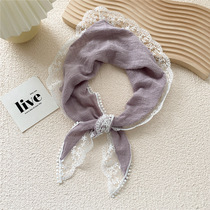 Lace Splice Cotton Triangle Scarf Womens Romantic Purple Hairband Scarf Scarf