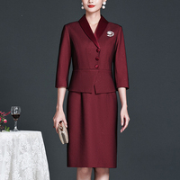 Wedding banquet elegant and dignified mother's fake two-piece dress with brooch wedding banquet dress for mother-in-law to marry daughter