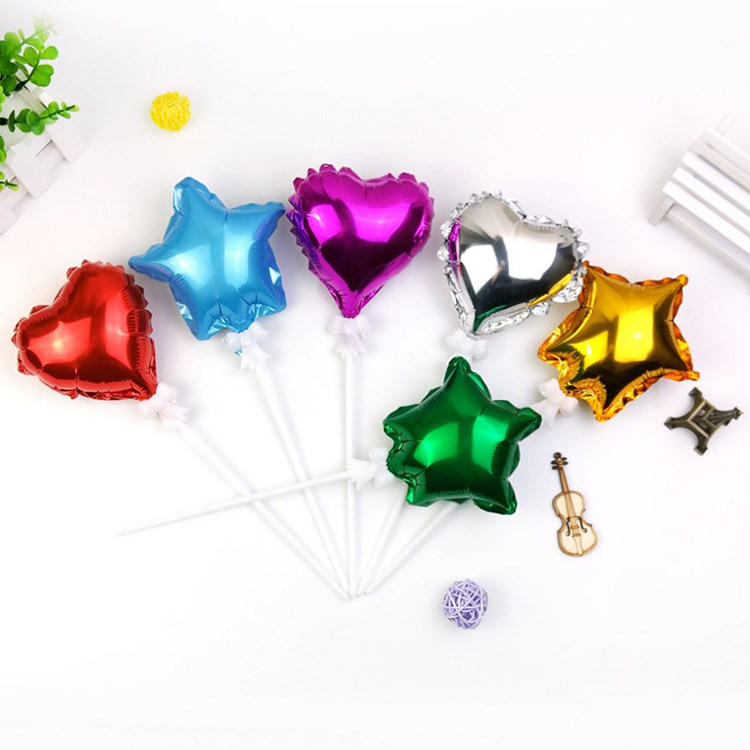 Birthday cake decoration 5 inch five-pointed star love aluminum balloon with pole balloon baking decoration plug-in card