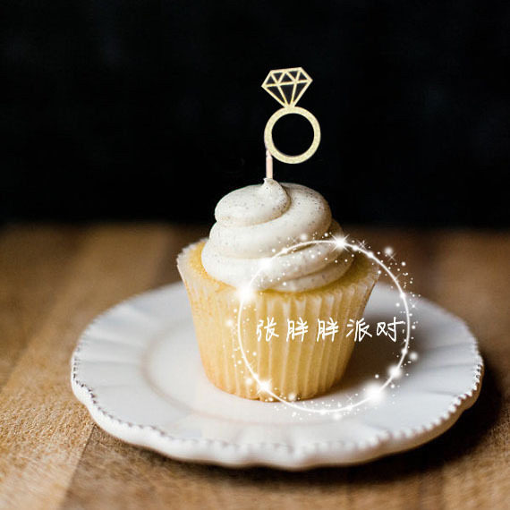 Bright diamond ring cake insert card 10 cake decoration children flash gold diamond ring dessert table decoration insert flag