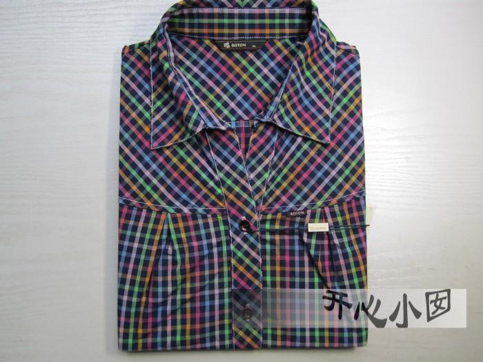 Authentic Product from the Store Boton Women's Pure Cotton Plaid Short-Sleeved Shirt Ls-379