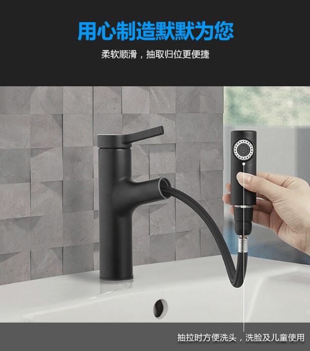 Hcg and Cheng Bathroom Black and Gold Faucet Rotating Hot and Cold Trendy Pull-Out Shampoo Faucet Lf36702