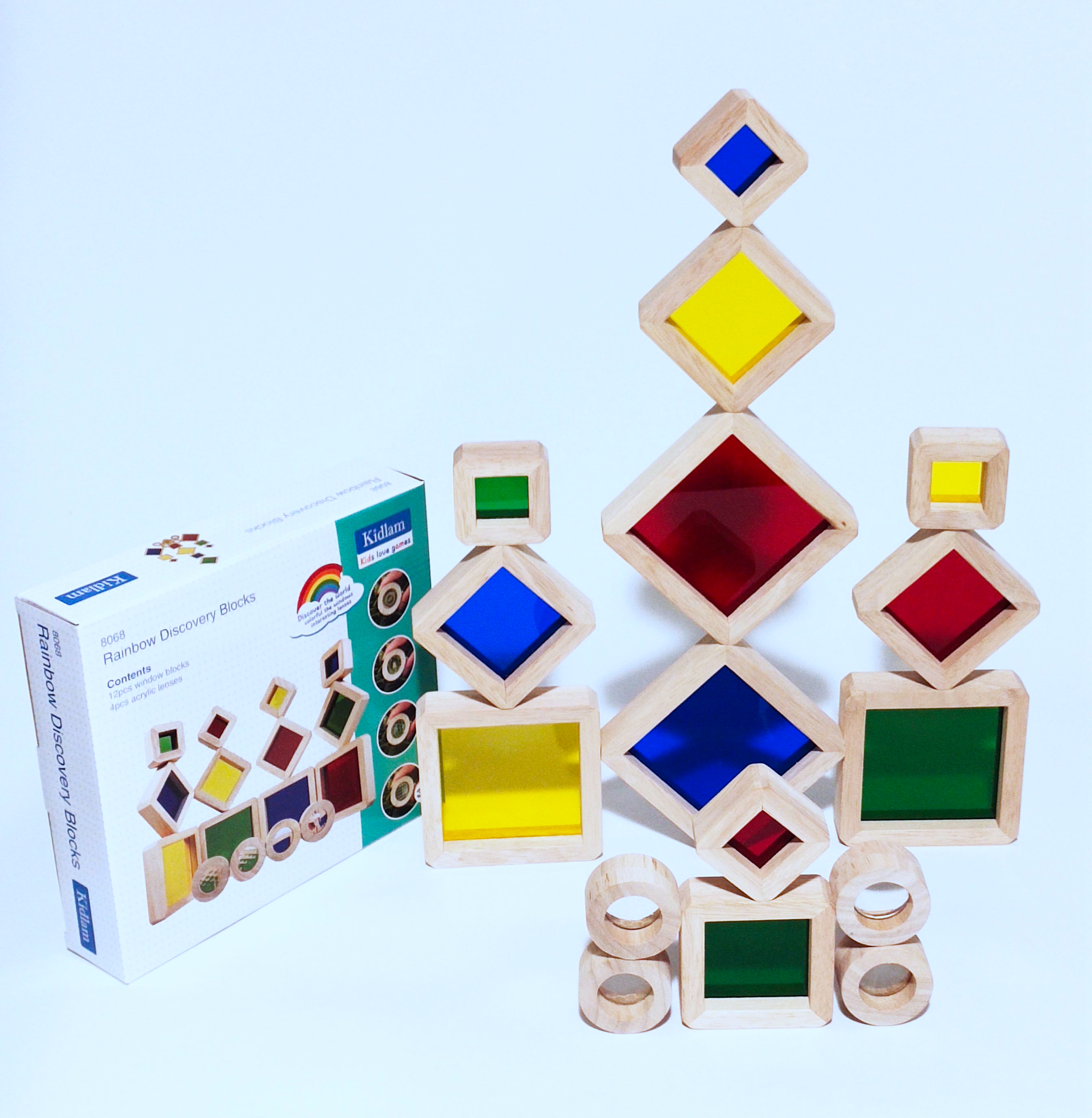 Large particle wooden creative acrylic sensory magic light and shadow rainbow building blocks children's educational toys Montessori early education