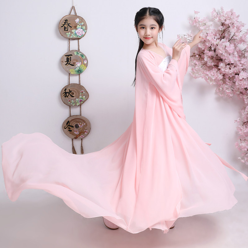 Children's ancient dress rehearsal for the Tang Dynasty courtesans fresher and elegant retro zither Chinese wind fairy costumied princess Han fu