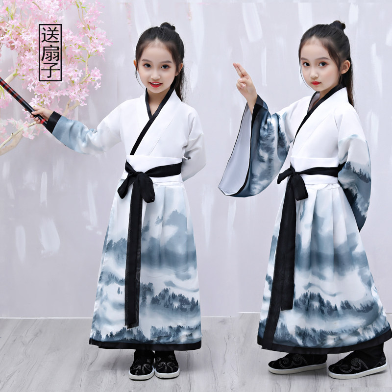 Children's Antique Hanji Student Clothes Boys Guangdong Chinese Wind Show Long Sleeve Ink Girl Super Fairy Performance
