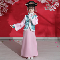 Childrens Qing Dynasty Hanfu Girls Palace Gage Chinese style Manchu costume costume autumn and winter clothing plus velvet thickening