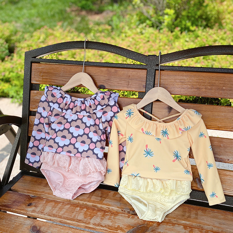 South Korea Children's Swimsuit Girls Summer 2021 New Dear Girls Sleeve Sleeve Sun - Press Swimsuit