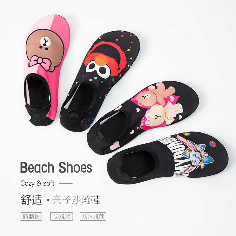 Parent-child Mother-daughter Cartoon Beach Shoes Non-slip Anti-Zzarefoot Soft Bottom Flat Bottom Floor Shoes Breathable elastic portable set shoes