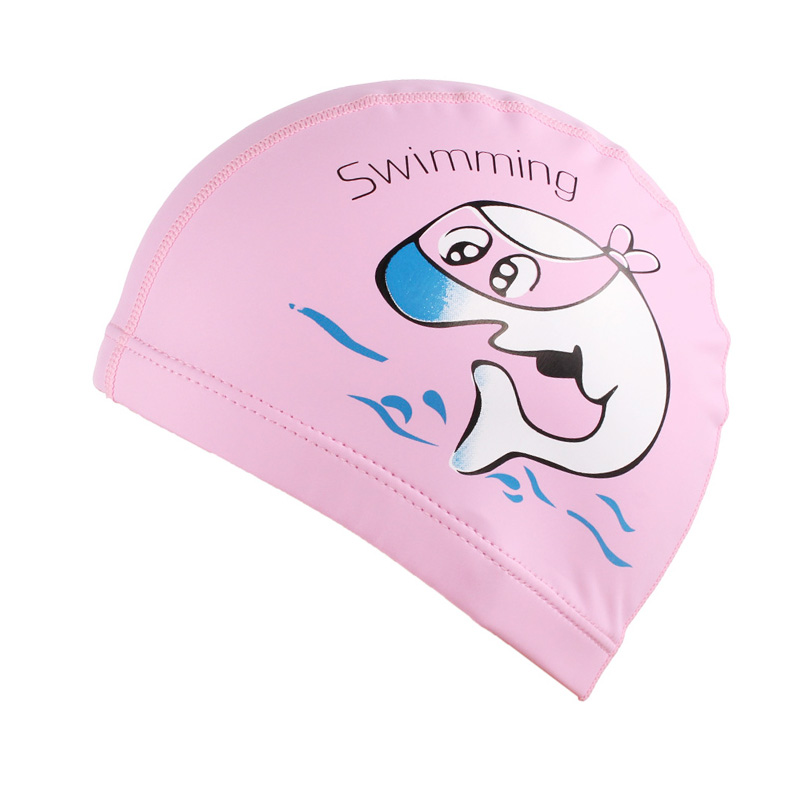 Children Cartoon PU Swimming Cap Waterproof Speed Dry without Lovely Cute Dolphin male and female child Anti-slip kid swimming cap