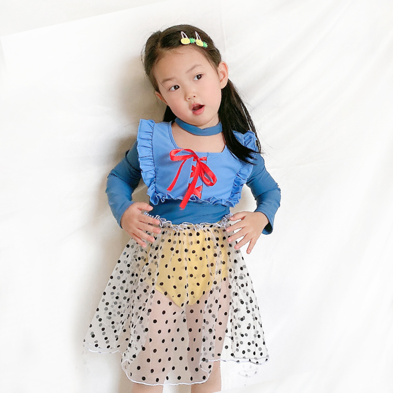 Children's swimsuit girl little Princess Korean Net Red girl baby child conjoined long sleeve sunscreen warm swimsuit