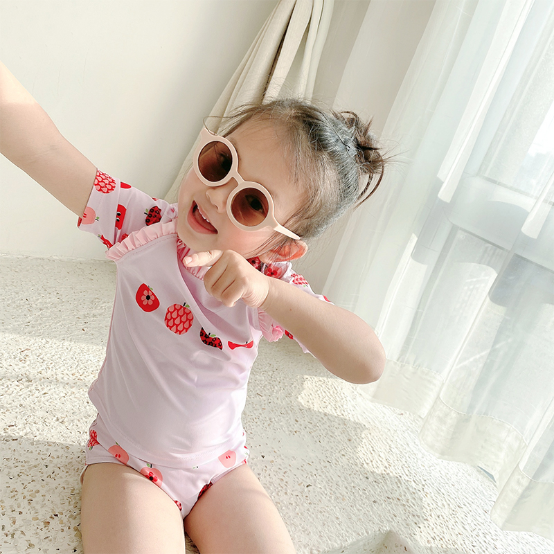 Children's swimsuit girl Korean Princess 2021 new short sleeve split cute baby girl Seaside swimsuit