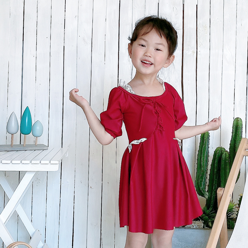 Parent-child swimsuit children's red mother and daughter 2021 New skirt type middle-aged child hot spring girl swimsuit