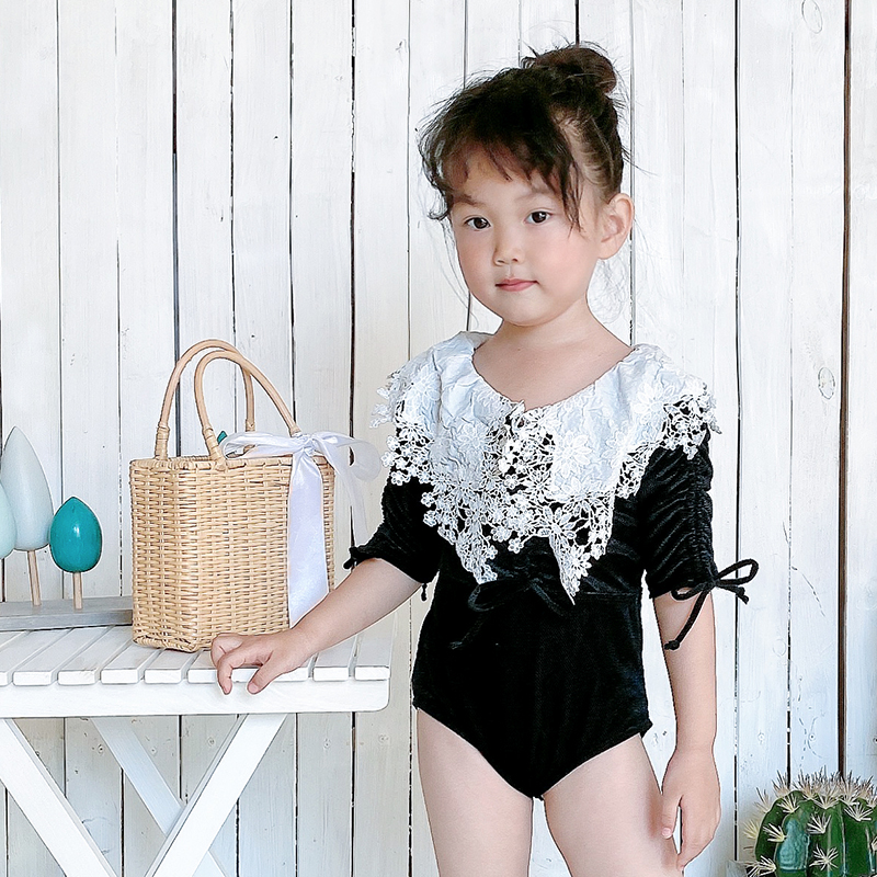 Qi Xiaoya children's hot spring swimsuit winter parent-child girl black conjoined foreign style cute child mother and daughter swimsuit