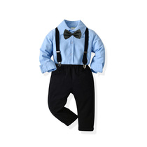 Childrens clothing 2021 new boy trend suit shirt long sleeve strap trousers four-piece party set birthday gentleman