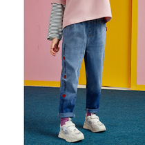 Childrens clothing girls jeans 2021 new autumn Korean version of tide childrens foreign style fashionable trousers Joker casual pants