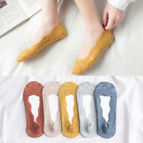 Lace socks boat socks womens pure cotton spring and summer thin shallow mouth Korean cute Japanese invisible silicone non-slip socks
