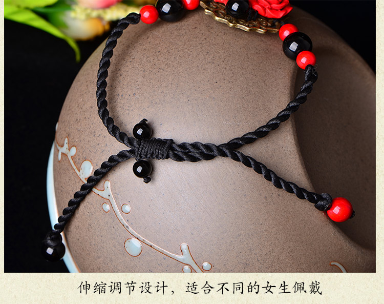Phong cách quốc gia retro vòng chân gió nữ Trung Quốc phong cách Sen bạn gái làm bằng tay cinnabar trang sức kích thước lớn chân chuỗi vòng chân lắc chân bạc pnj