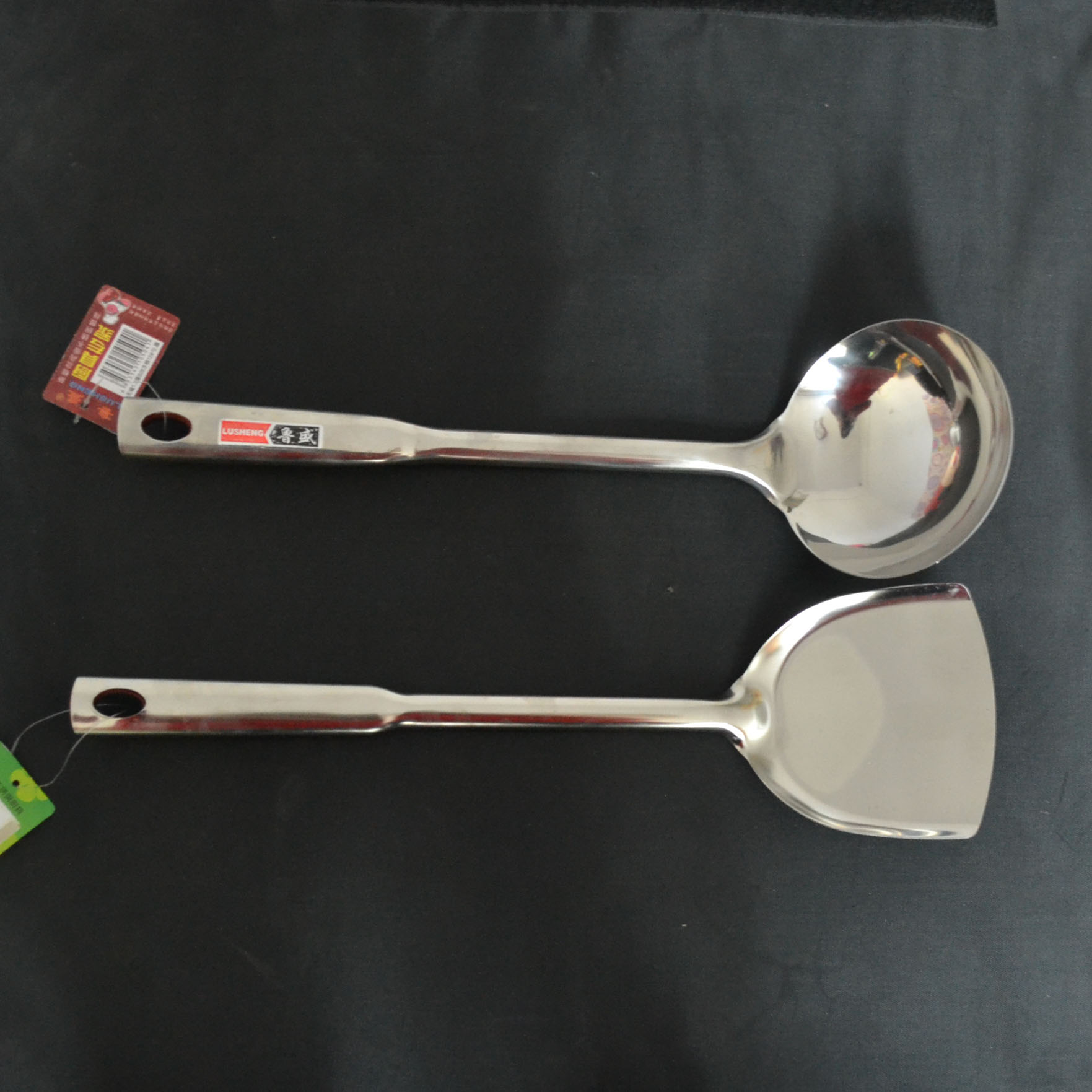 Chinese household stainless steel soup spoon spatula two-piece set Spoon spatula red handle anti-hot kitchenware Cooking cookware