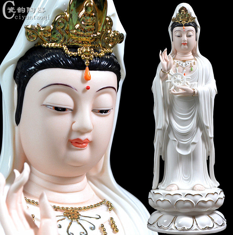 18-inch Deed ceramic South China Sea View Buddha Statue of BodhisattBodhisattva Swaying Pieces White Porcelain Statue of Liilian Guanyin