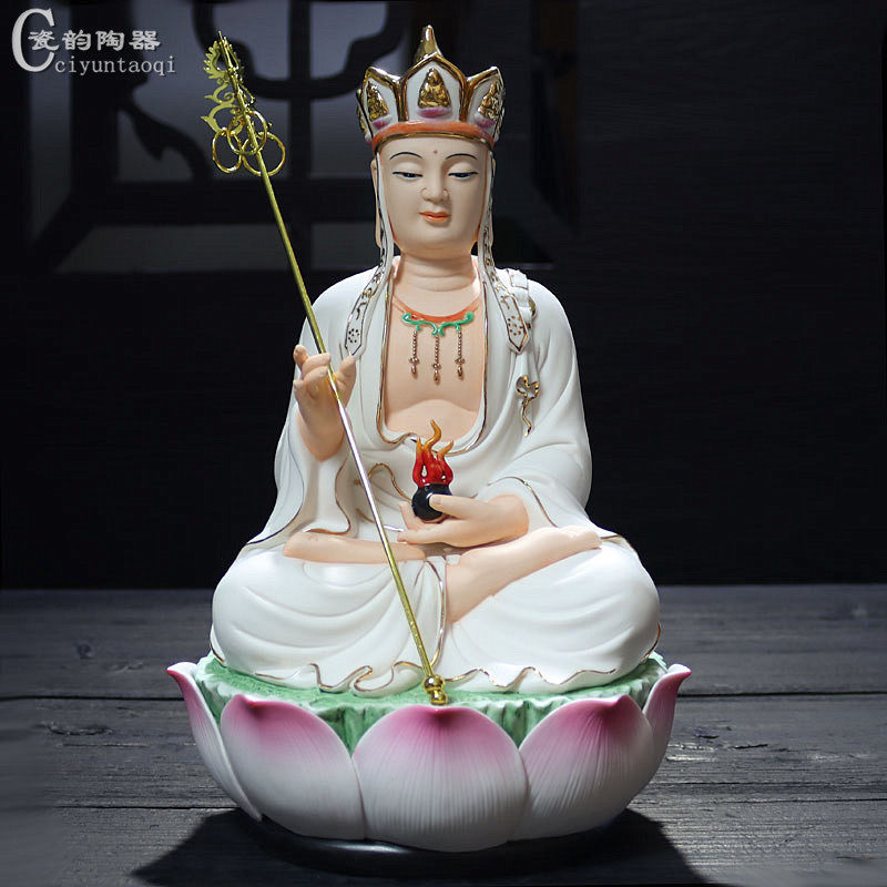 12 inch sitting lotus Tibetan Buddha statue Dehua white porcelain Tibetan king Yusa ceramic mother-in-law three holy places Tibetan Buddha statue